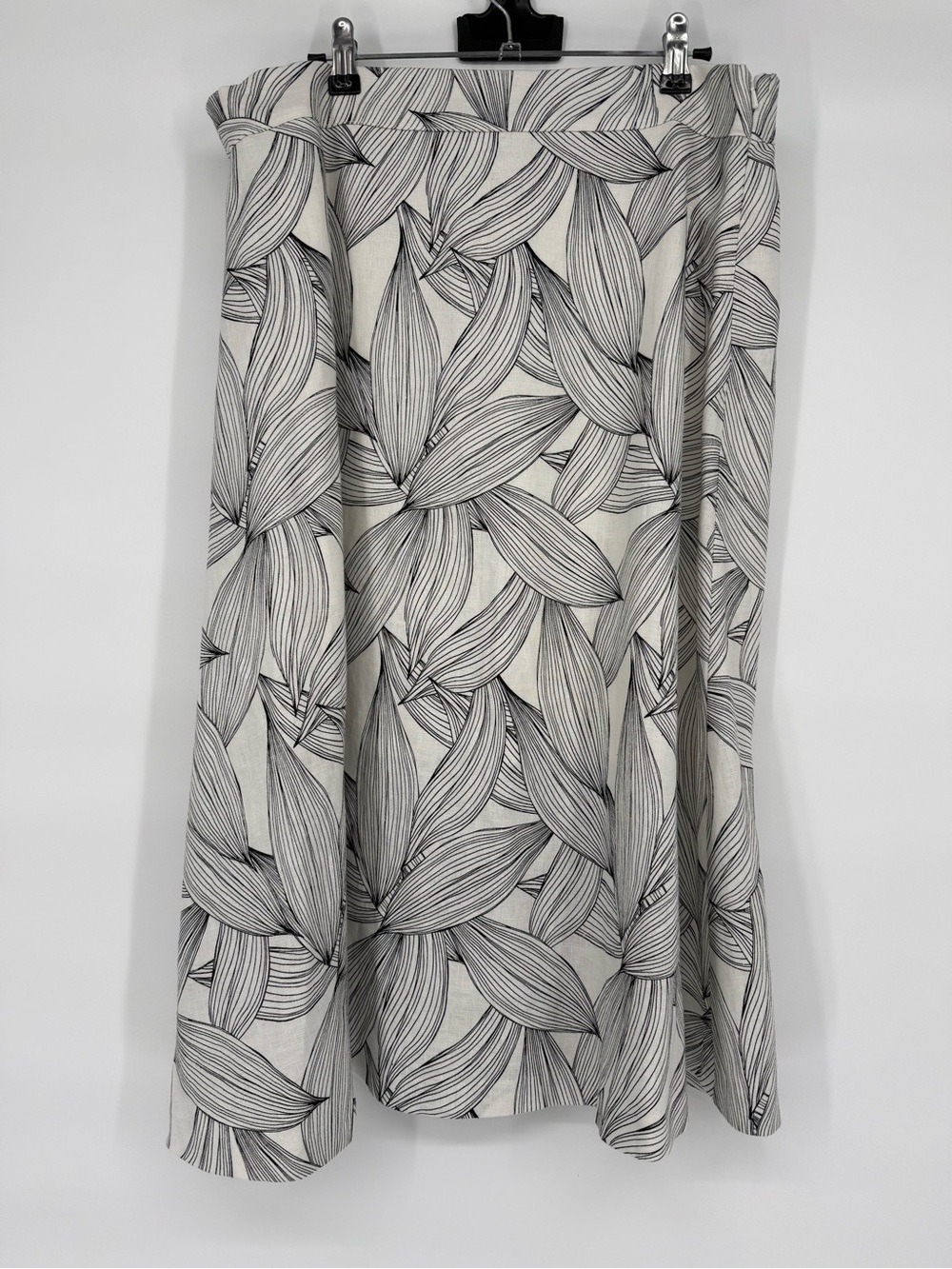 Neiman Marcus Linen Skirt Leaf Palm Print Resort Coastal XL‎ Tropical Vacation